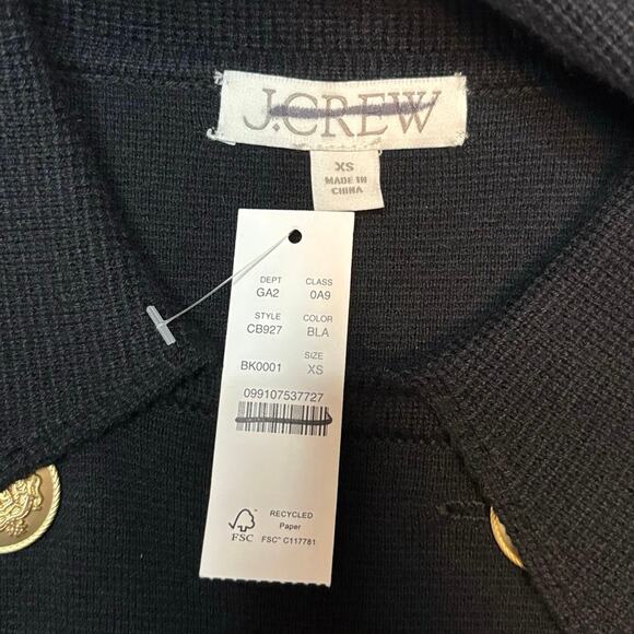 J.Crew Warwick Sweater Blazer XS Black Gold Buttons Merino Wool Peacoat NWT - Picture 7 of 8
